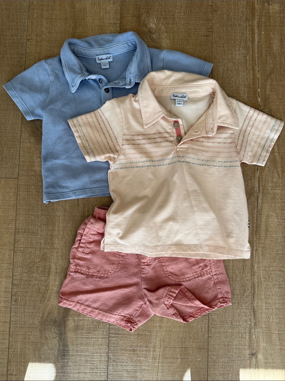 Splendid Boys' Short Sleeve Polo Set - Blue & Peach with Shorts